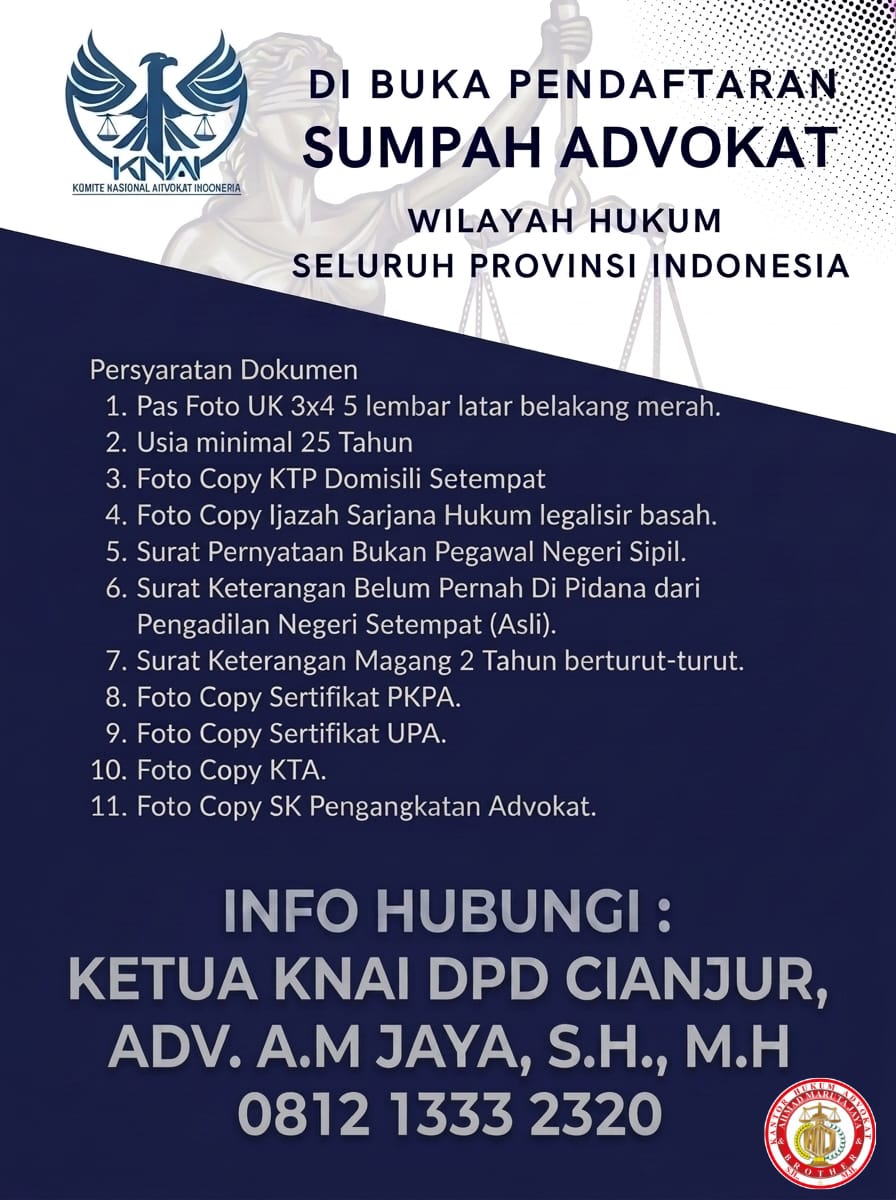 PENDAFTARAN SUMPAH ADVOKAT DPN MTO KNAI