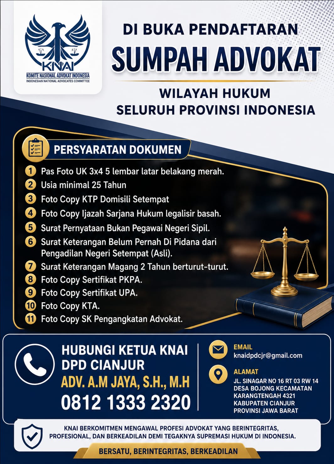 KNAI DPD Cianjur Buka Pendaftaran Sumpah Advokat untuk Seluruh Wilayah Indonesia